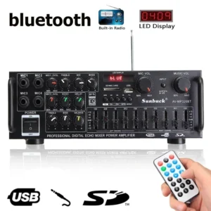 2000W bluetooth Audio Power Amplifier HiFi Amp Speaker 12V AV Amp Speaker Remote Control For Car Home Square Dancing 2.0 Channel