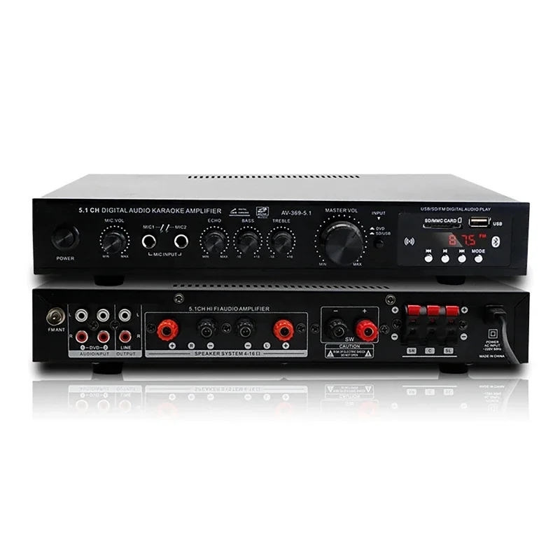 5.1 Channel High Power Amplifier Super Bass Rate Stage Home Theater Bluetooth Radio Amplifier Black - Image 4